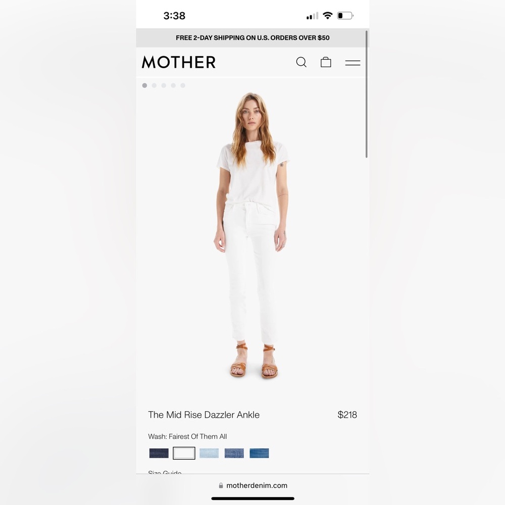 Mother mid rise dazzler ankle jeans- white